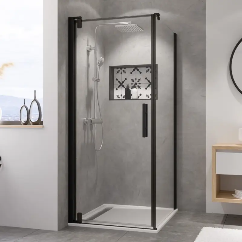 Kracherpreis Breuer Europa Design Black Edition Seitenwand für Drehtür Wandanschlag rechts Klarglas hell 120 cm - Schwarz matt