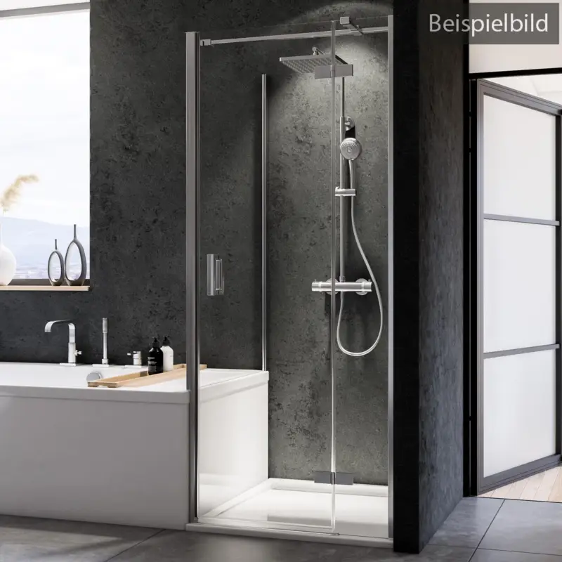 Neu Breuer Panorama Badewannenseitenwand für Drehtür mit Festteil (auf Wanne) Satiniert 80 cm - Alu Chromeffekt