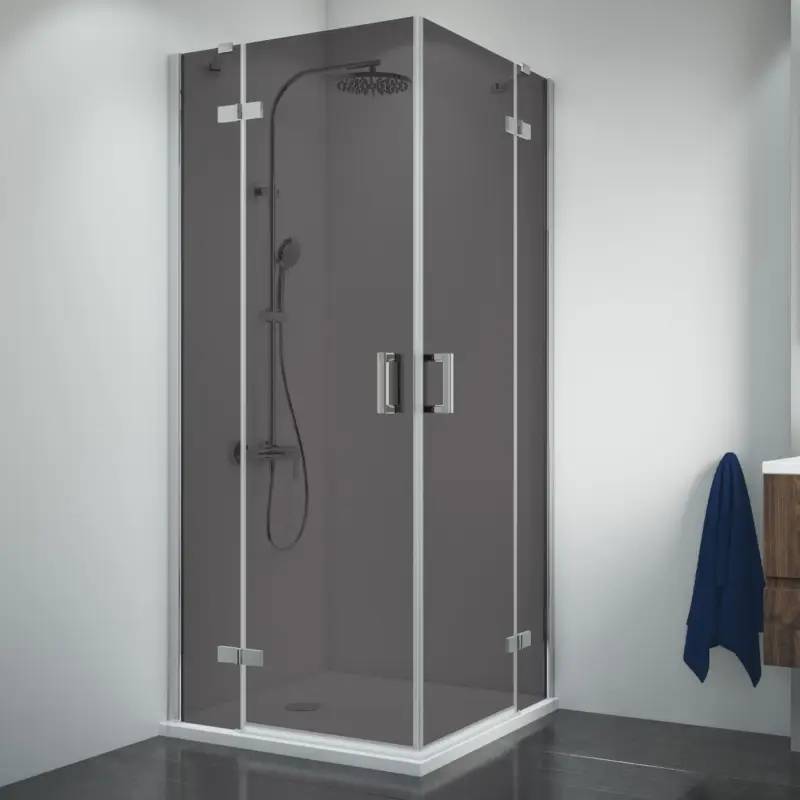 Letzte Chance Breuer Panorama Eckeinstieg Drehtür mit Festteil 4-teilig Grau getönt 90 x 80 cm - Alu Chromeffekt