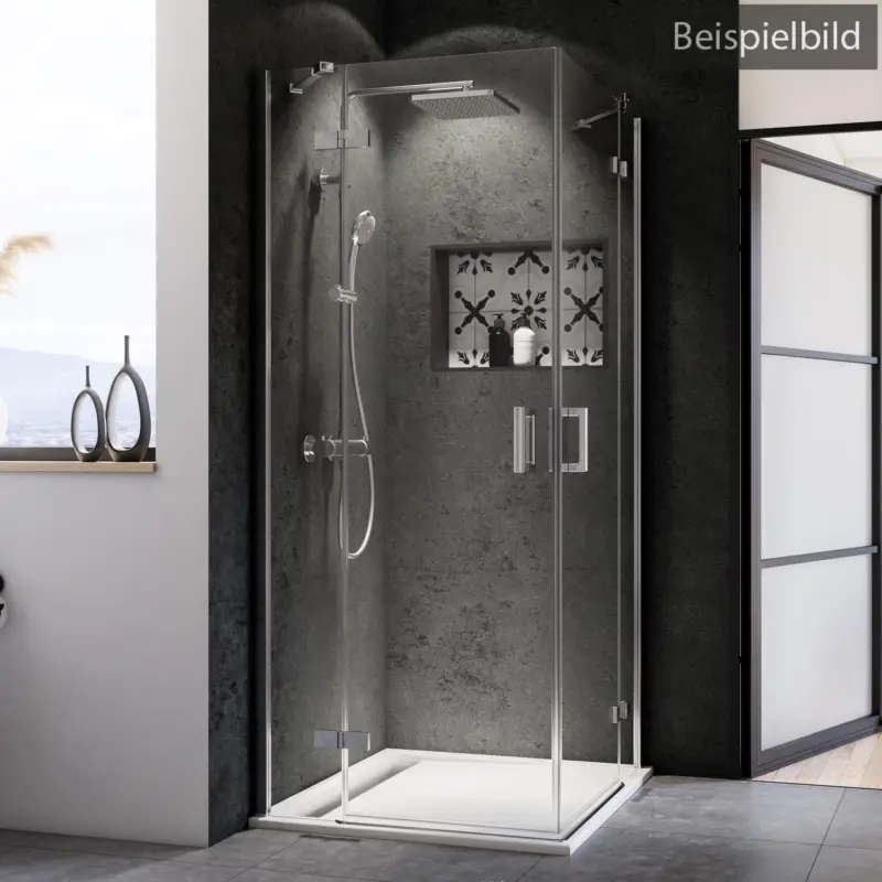 Preiswert Breuer Panorama Eckeinstieg Drehtür mit Festteil 4-teilig Mastercarre 100 x 90 cm - Alu Chromeffekt