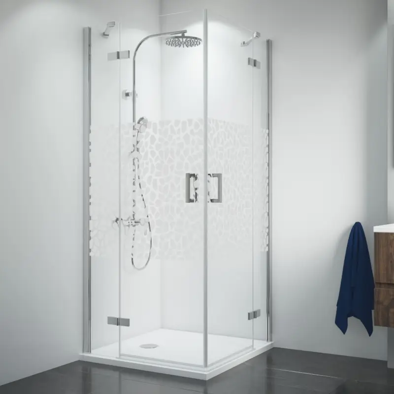 Breuer Panorama Eckeinstieg Drehtür mit Festteil 4-teilig Terrazzo 90 x 120 cm - Alu Chromeffekt Markenprodukt
