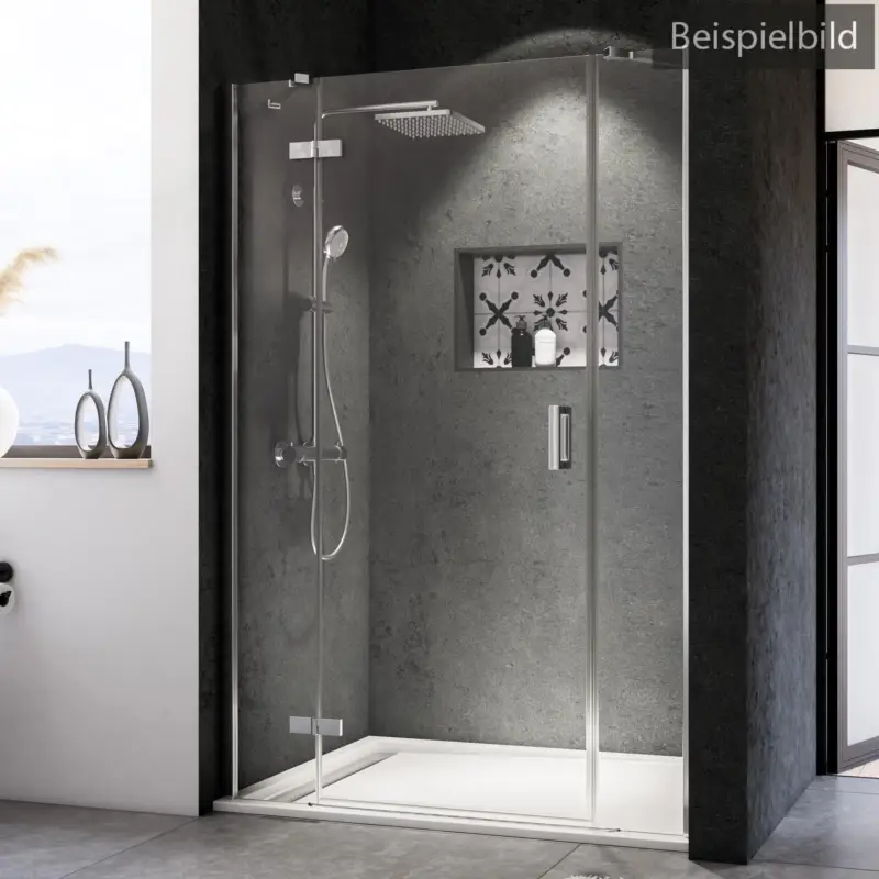 Breuer Panorama Black Edition Drehtür mit Festteil und Nebenteil für Nische Türanschlag links Klarglas hell mit DualPlus 140 cm - Schwarz matt Kracherpreis