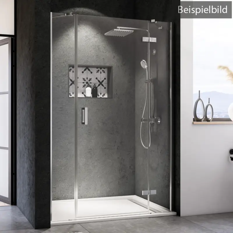 Breuer Panorama Black Edition Drehtür mit Festteil und Nebenteil für Nische Türanschlag rechts Klarglas hell mit DualPlus 180 cm - Schwarz matt Solange Der Vorrat Reicht