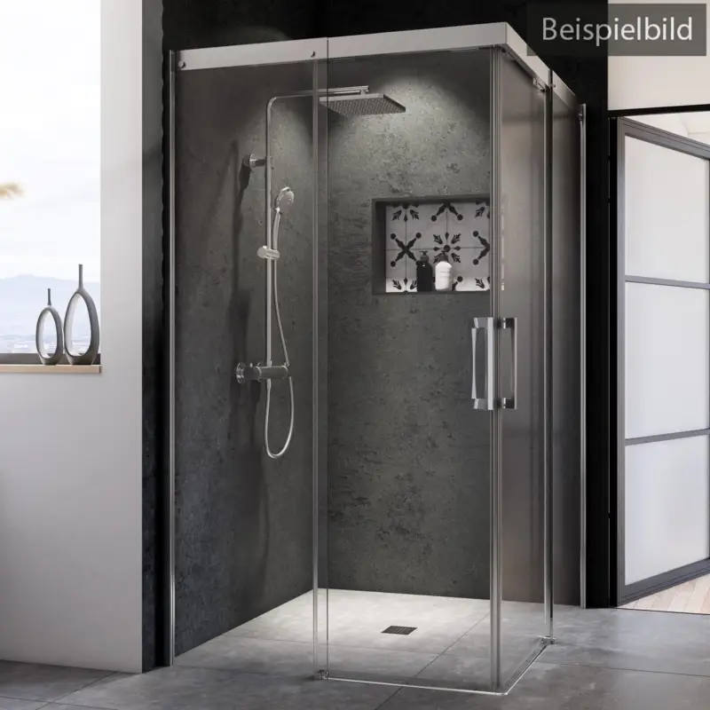 Breuer Panorama Eckeinstieg Schiebetür 4-teilig Bronze getönt 100 x 90 cm - Alu Chromeffekt Expressversand