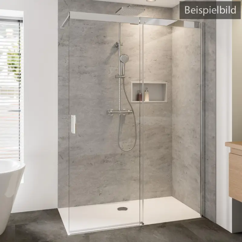 Echt Breuer Panorama Soft & Silent Walk-In Schiebetür alleinstehend Türanschlag rechts Grau getönt 140 cm - Alu Chromeffekt