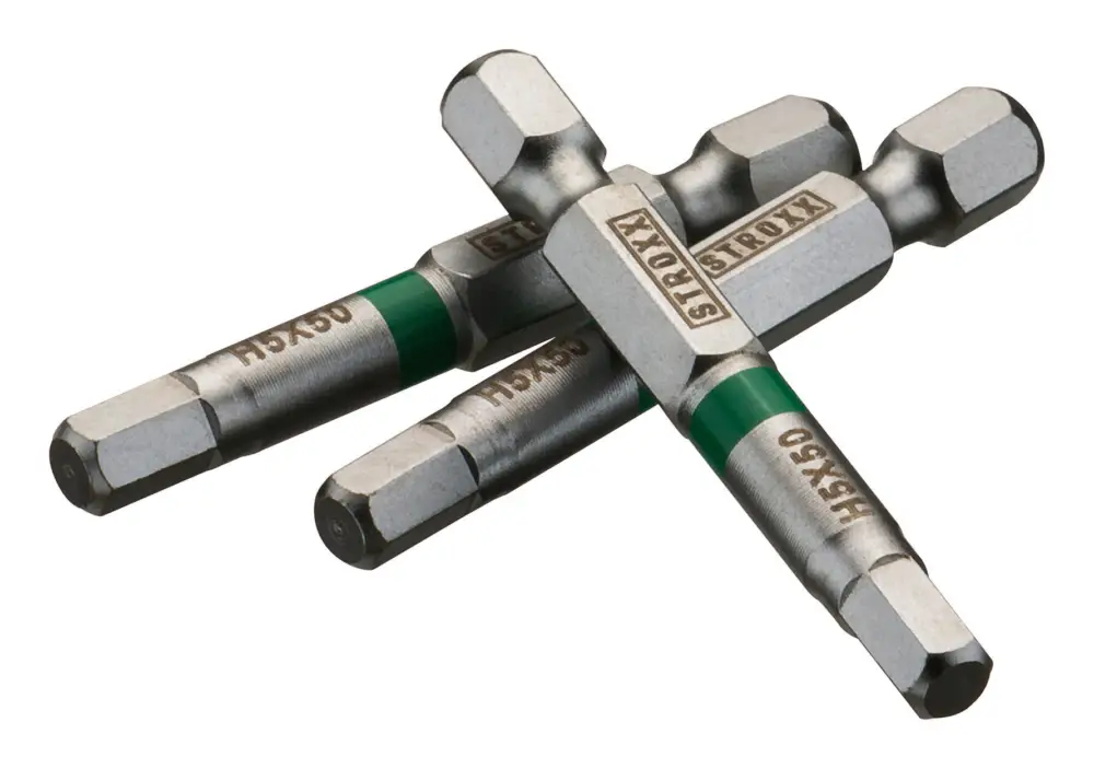 Markenprodukt Stroxx Bits, 50 mm 1/4", mit Farbring grün, HEX/Sechskant 5 mm, 3-teilig