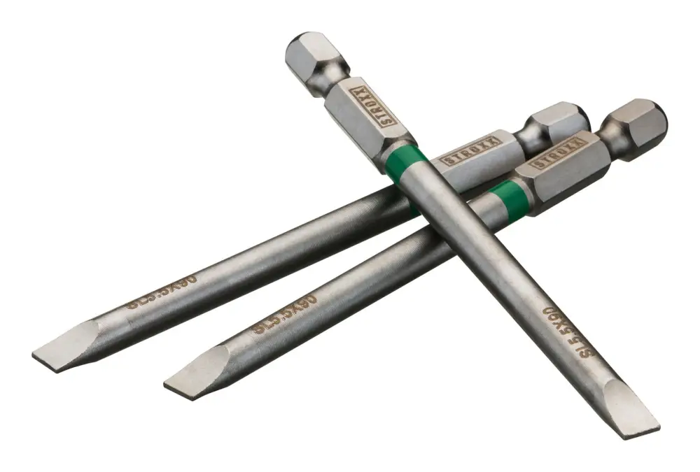 Stroxx Bits, 90 mm 1/4", mit Farbring grün, Schlitz, 5,5 mm, 3-teilig Kracherpreis