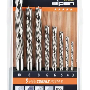 Begrenztes Angebot Alpen Holzspiralbohrer-Satz PCTM 8-teilig HSS-Co5 D.3/4/5/2 x 6/2 x 8/10 mm