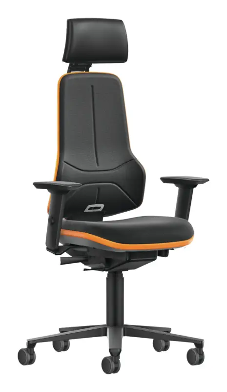 Bimos Arbeitsstuhl XXL orange mit Rollen Supertec mit Kopfst. und Armlehnen Zertifiziert