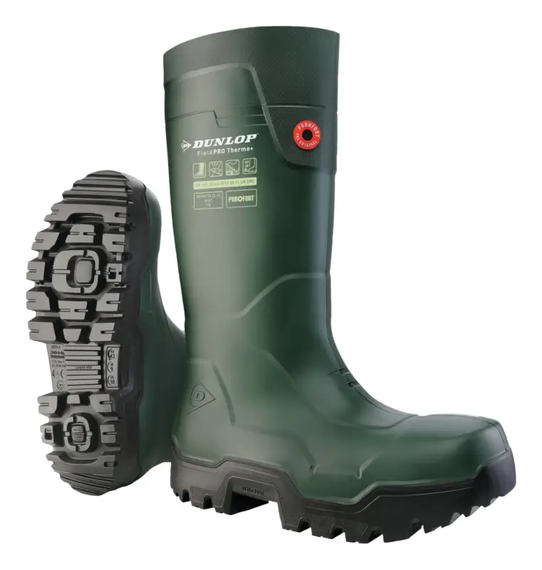 Markenware Dunlop FieldPro Stiefel Thermo + Green, CI CR SR F0 LG, S5L, Größe 48 Purofort (Verpackungseinheit 1 Paar)