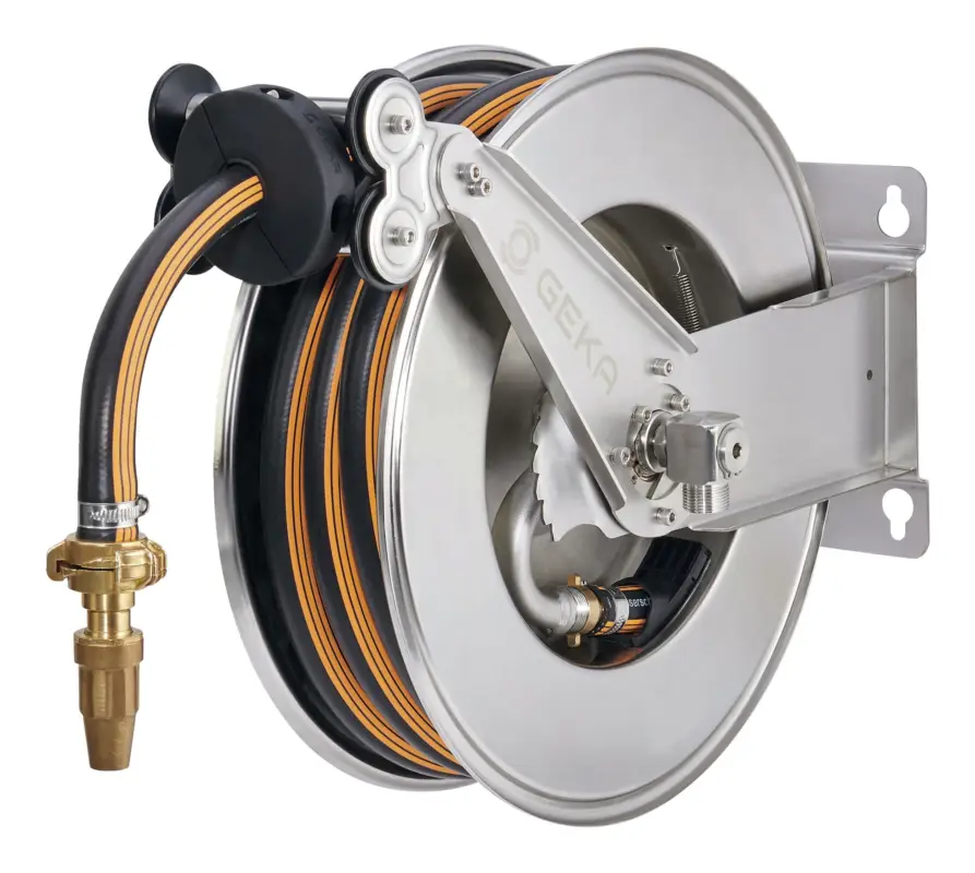 Sonderangebot Geka plus automatischer Schlauchaufroller EA15GSK Edelstahl, inkl. 11m EPDM-Schlauch 3/4" & Arm.