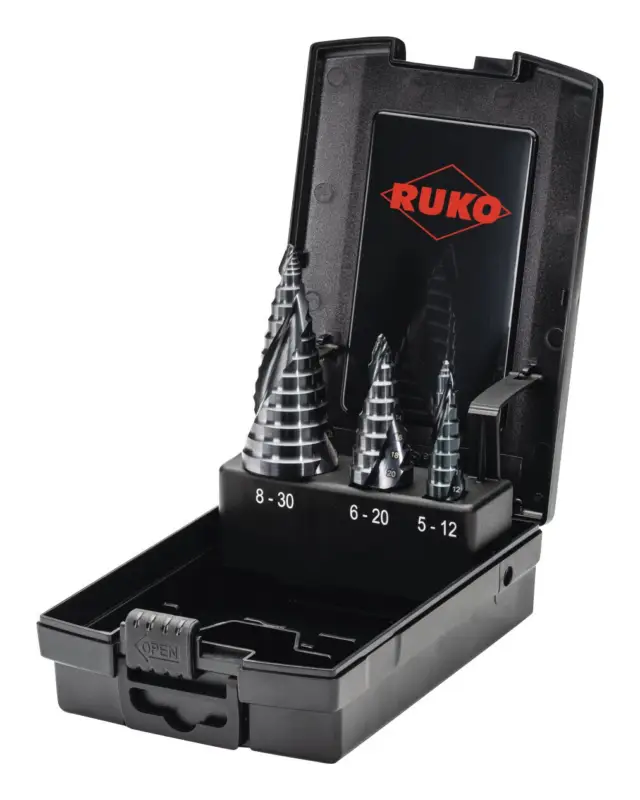 Ruko Stufenbohrer-Satz HSS spiralgenutet 3-teilig 5-12/6-20/8-30 mm, Kunststoff-Kassette, Ultimatecut Knallerangebot