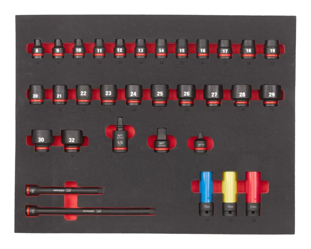 Top-Seller Milwaukee Shockwave Schlagnüsse 1/2" in Einlage für Werkstattwagen - 32-teilig