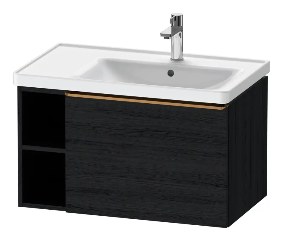 Duravit D-Neo Waschtischunterschrank mit 1 Auszug und 2 Fächern links Griff Bronze Gebürstet 784 x 440 x 452 mm - Eiche Schwarz Matt Geprüft