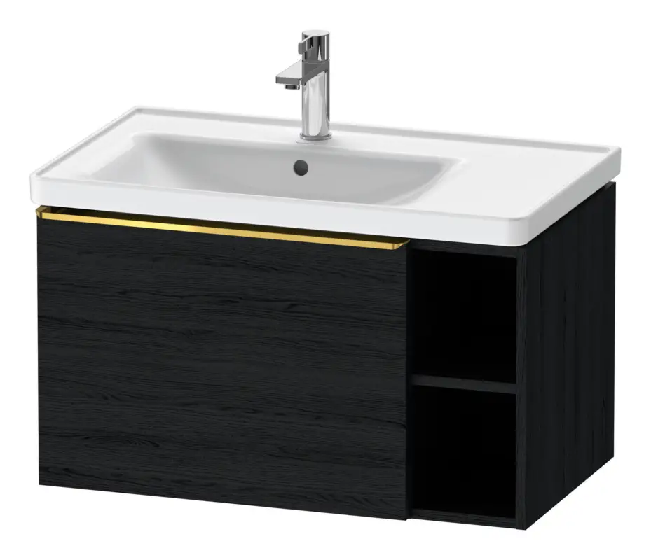 Duravit D-Neo Waschtischunterschrank mit 1 Auszug und 2 Fächern rechts Griff Gold Poliert 784 x 440 x 452 mm - Eiche Schwarz Matt Zertifiziert