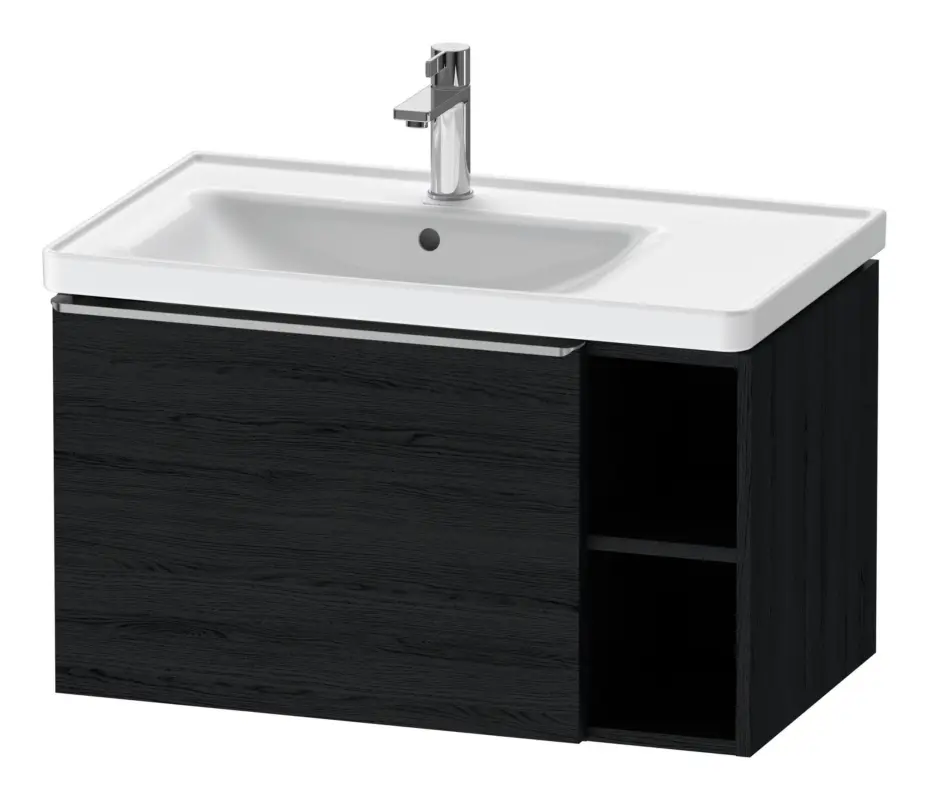 Must-Have Duravit D-Neo Waschtischunterschrank mit 1 Auszug und 2 Fächern rechts Griff Edelstahl Gebürstet 784 x 440 x 452 mm - Eiche Schwarz Matt