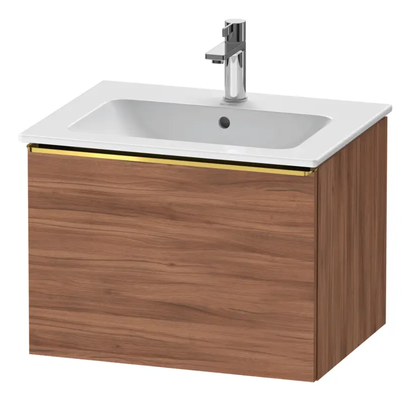 Duravit D-Neo Waschtischunterschrank mit 1 Auszug Griff Gold Poliert 610 x 440 x 462 mm - Nussbaum Natur Matt Neue Ware