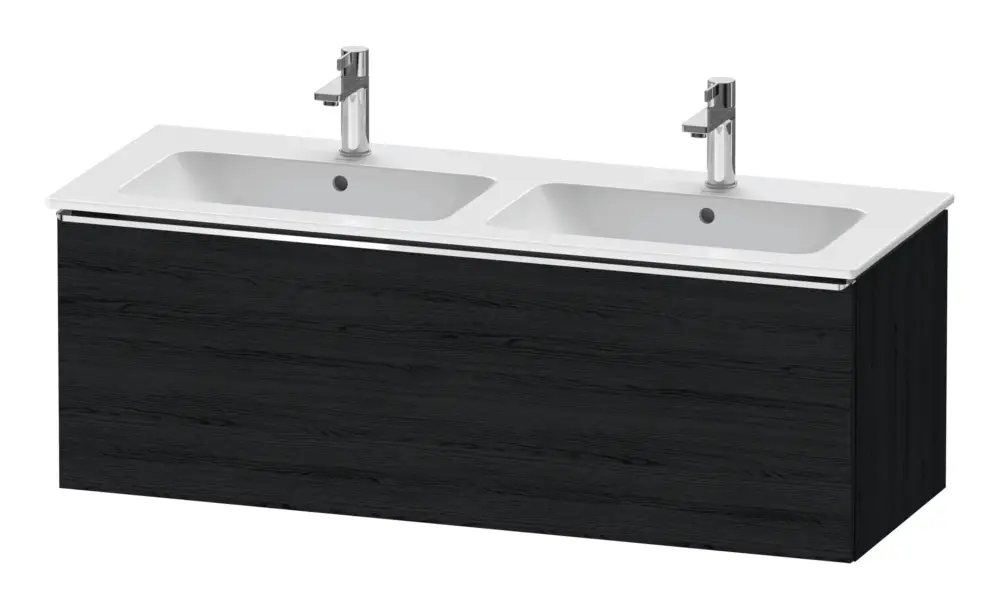 Duravit D-Neo Waschtischunterschrank für 2 Becken mit 1 Auszug Griff Chrom Hochglanz 1280 x 440 x 462 mm - Eiche Schwarz Matt Geprüft