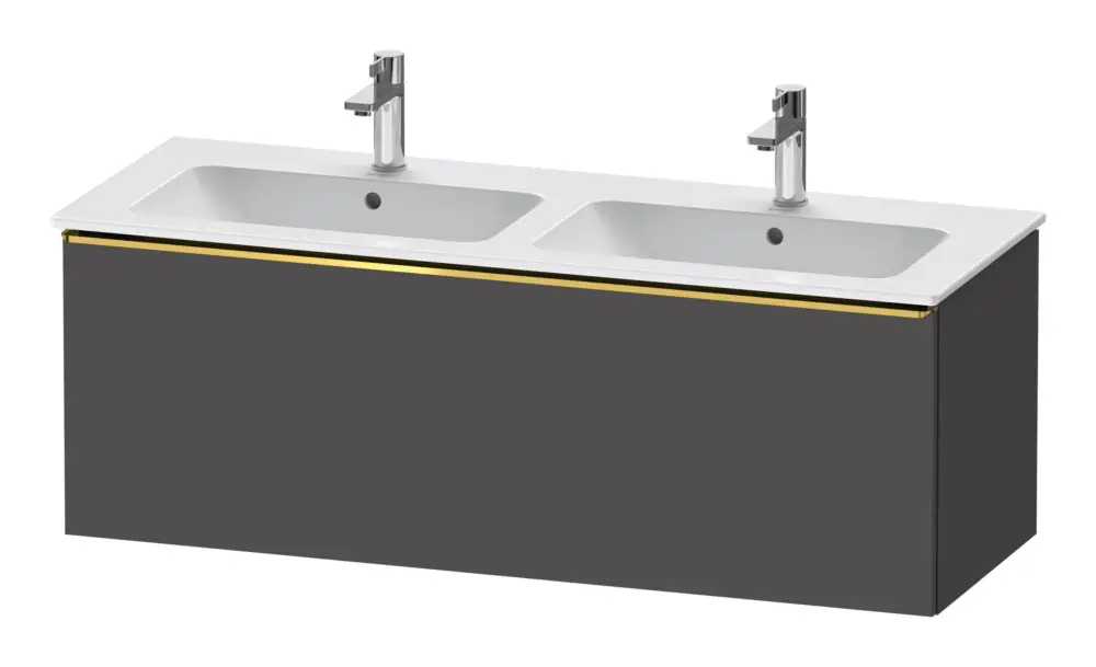 Letzte Chance Duravit D-Neo Waschtischunterschrank für 2 Becken mit 1 Auszug Griff Gold Poliert 1280 x 440 x 462 mm - Graphit Matt