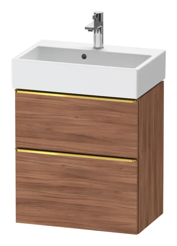 Wochenendangebot Duravit D-Neo Waschtischunterschrank mit 2 Auszügen Griff Gold Poliert 584 x 625 x 372 mm - Nussbaum Natur Matt