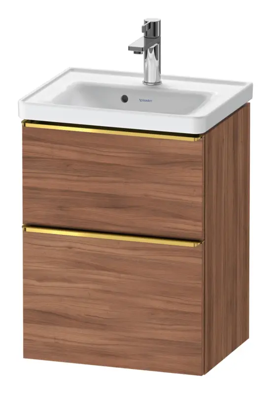 Duravit D-Neo Waschtischunterschrank mit 2 Auszügen Griff Gold Poliert 484 x 625 x 372 mm - Nussbaum Natur Matt Neuheit