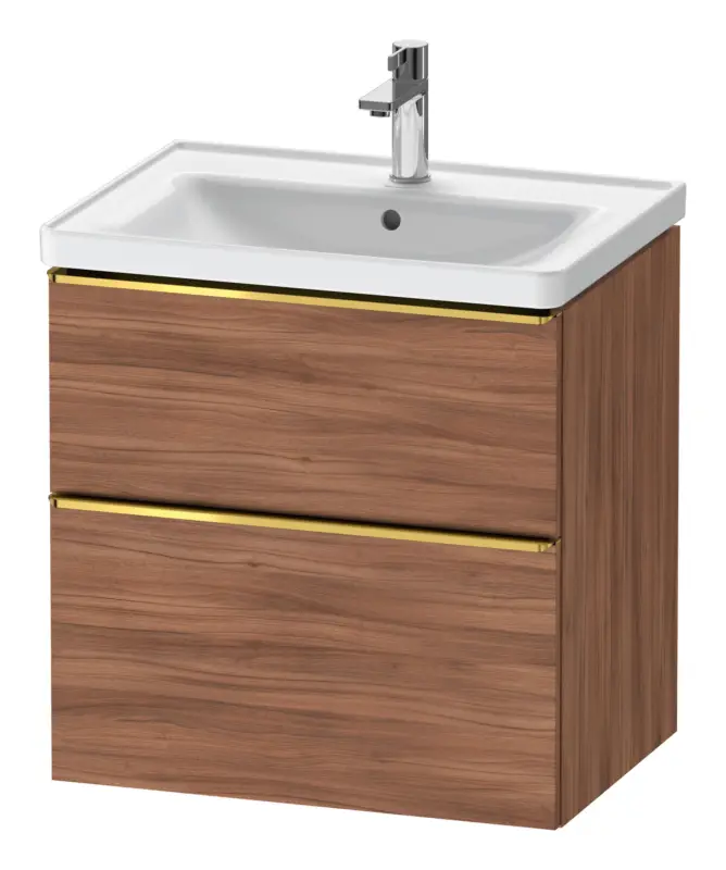 Duravit D-Neo Waschtischunterschrank mit 2 Auszügen Griff Gold Poliert 634 x 625 x 452 mm - Nussbaum Natur Matt Sonderaktion