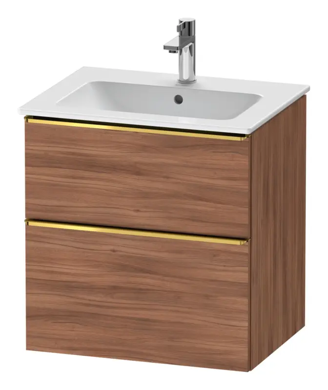 Duravit D-Neo Waschtischunterschrank mit 2 Auszügen Griff Gold Poliert 610 x 625 x 462 mm - Nussbaum Natur Matt Neue Kollektion