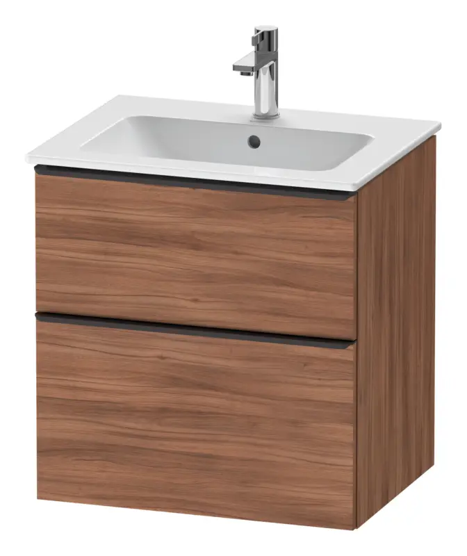 Echt Duravit D-Neo Waschtischunterschrank mit 2 Auszügen Griff Diamantschwarz Matt 610 x 625 x 462 mm - Nussbaum Natur Matt