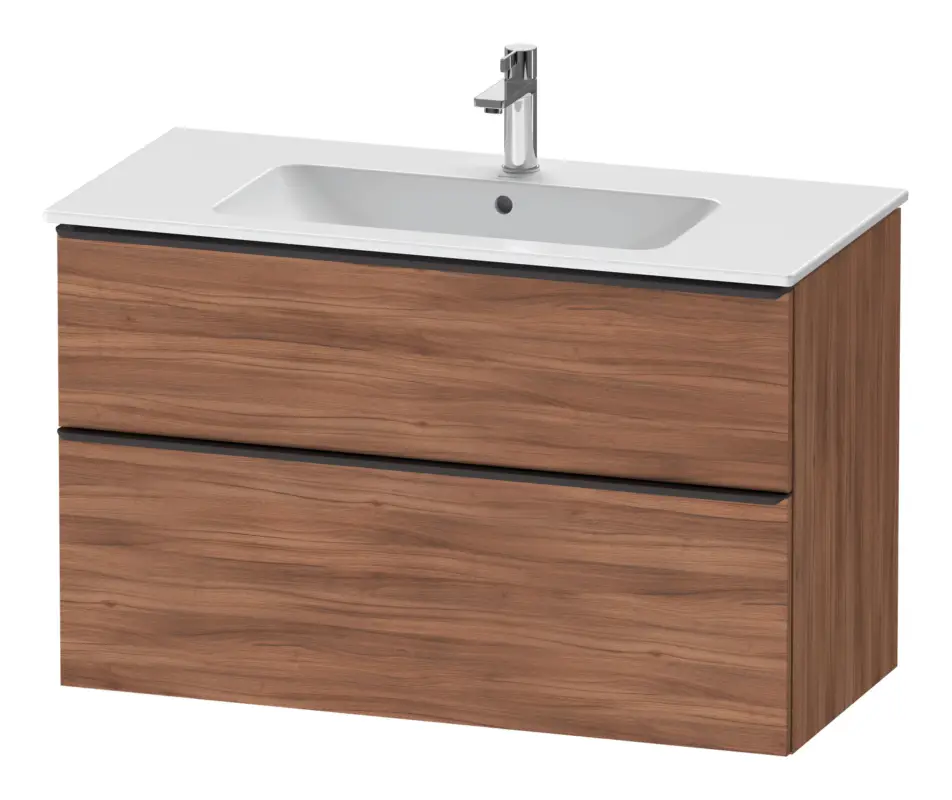 Duravit D-Neo Waschtischunterschrank mit 2 Auszügen Griff Diamantschwarz Matt 1010 x 625 x 462 mm - Nussbaum Natur Matt Echt