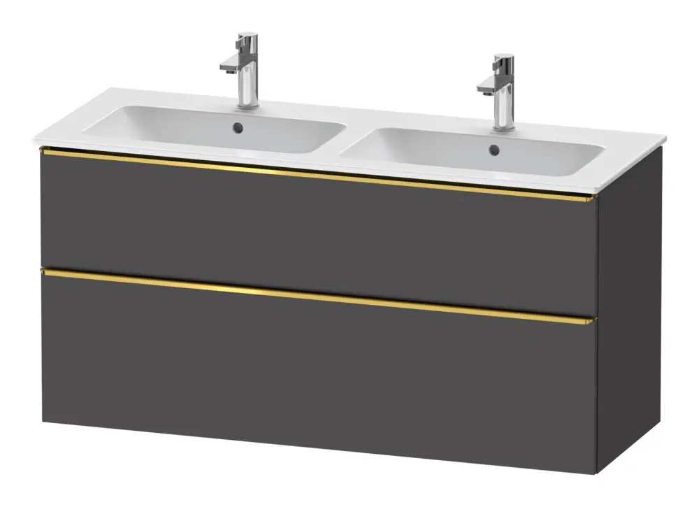 Duravit D-Neo Waschtischunterschrank für 2 Becken mit 2 Auszügen Griff Gold Poliert 1280 x 625 x 462 mm - Graphit Matt Zertifiziert