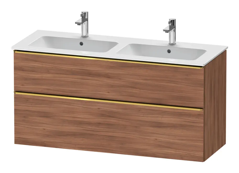 Schneller Versand Duravit D-Neo Waschtischunterschrank für 2 Becken mit 2 Auszügen Griff Gold Poliert 1280 x 625 x 462 mm - Nussbaum Natur Matt