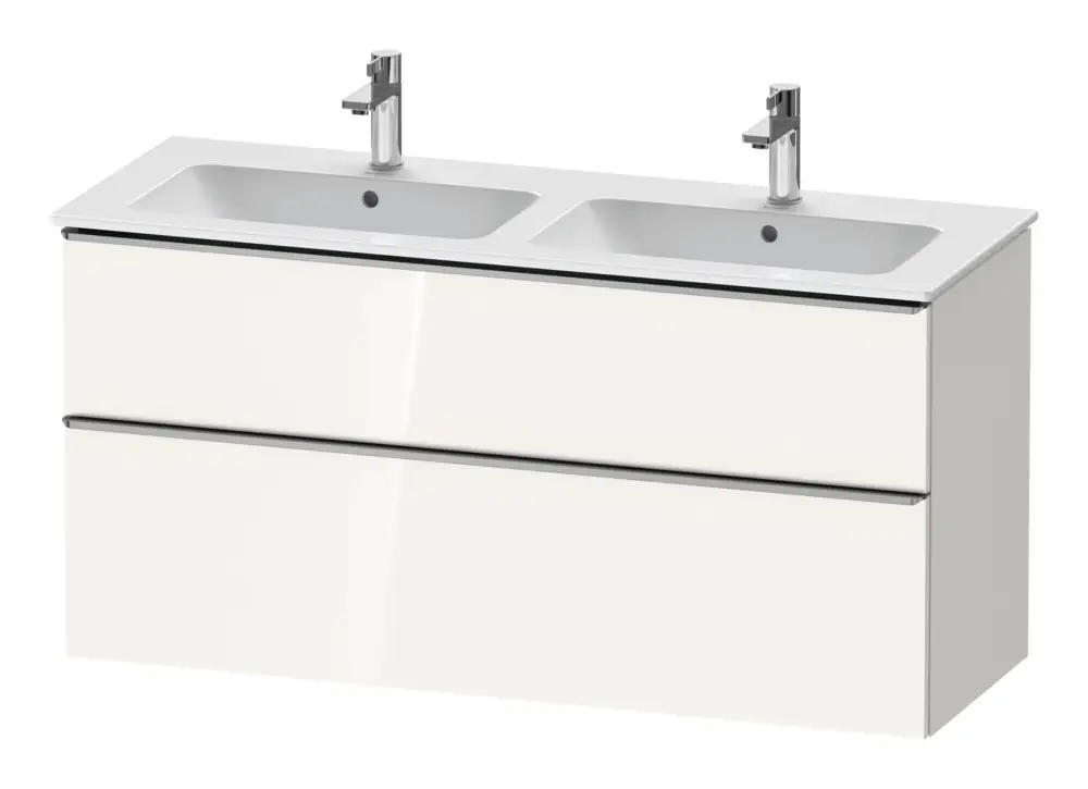 Duravit D-Neo Waschtischunterschrank für 2 Becken mit 2 Auszügen Griff Edelstahl Gebürstet 1280 x 625 x 462 mm - Weiß Hochglanz Angebot