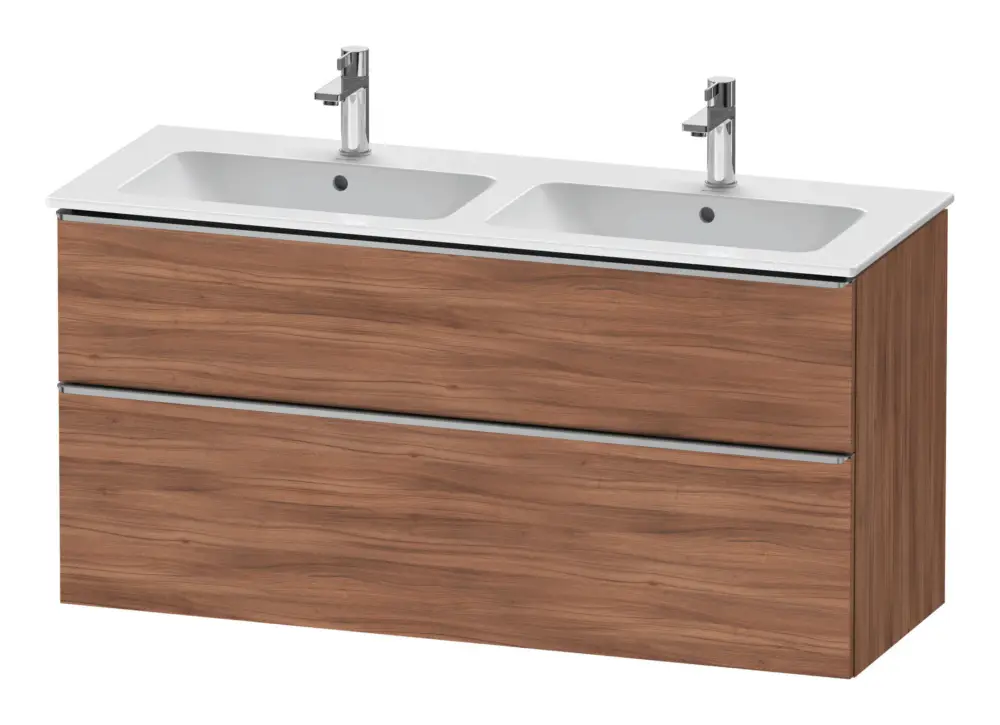 Abverkauf Duravit D-Neo Waschtischunterschrank für 2 Becken mit 2 Auszügen Griff Edelstahl Gebürstet 1280 x 625 x 462 mm - Nussbaum Natur Matt