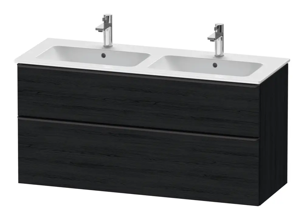 Neuheit Duravit D-Neo Waschtischunterschrank für 2 Becken mit 2 Auszügen Griff Diamantschwarz Matt 1280 x 625 x 462 mm Eiche Schwarz Matt