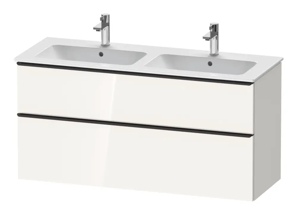 Duravit D-Neo Waschtischunterschrank für 2 Becken mit 2 Auszügen Griff Diamantschwarz Matt 1280 x 625 x 462 mm - Weiß Hochglanz Expressversand