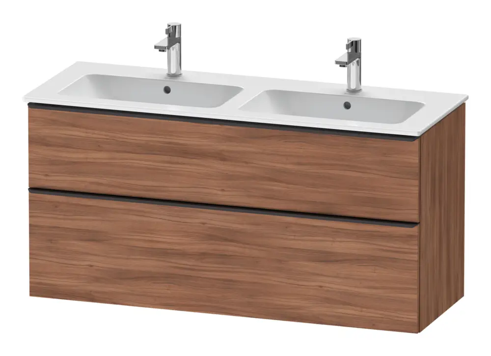 Duravit D-Neo Waschtischunterschrank für 2 Becken mit 2 Auszügen Griff Diamantschwarz Matt 1280 x 625 x 462 mm - Nussbaum Natur Matt Geprüft