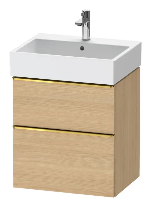 Markenware Duravit D-Neo Waschtischunterschrank mit 2 Auszügen Griff Gold Poliert 584 x 625 x 442 mm - Eiche Natur Matt