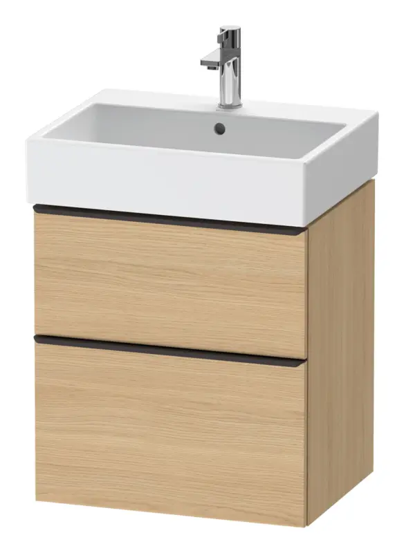 Letzte Chance Duravit D-Neo Waschtischunterschrank mit 2 Auszügen Griff Diamantschwarz Matt 584 x 625 x 442 mm - Eiche Natur Matt