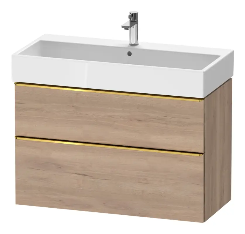Neue Ware Duravit D-Neo Waschtischunterschrank mit 2 Auszügen Griff Gold Poliert 984 x 625 x 442 mm - Eiche Marmoriert Matt