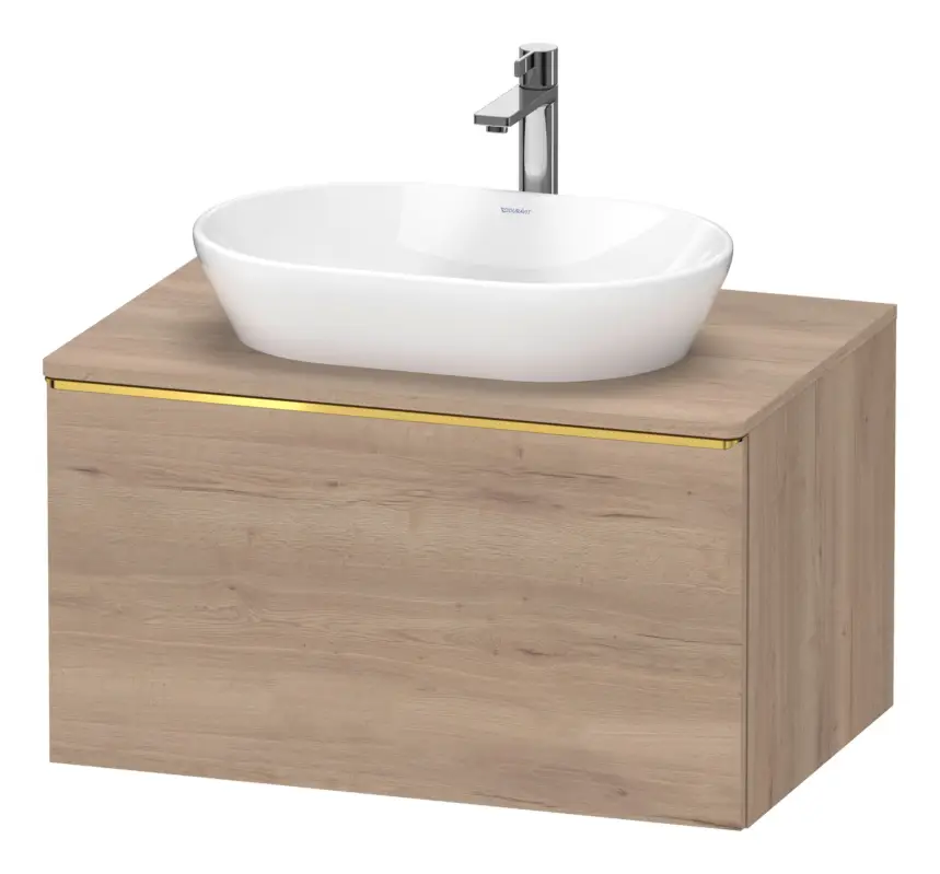 Geprüft Duravit D-Neo Konsolenwaschtischunterschrank mit 1 Auszug Griff Gold Poliert 800 x 459 x 550 mm - Eiche Marmoriert Matt