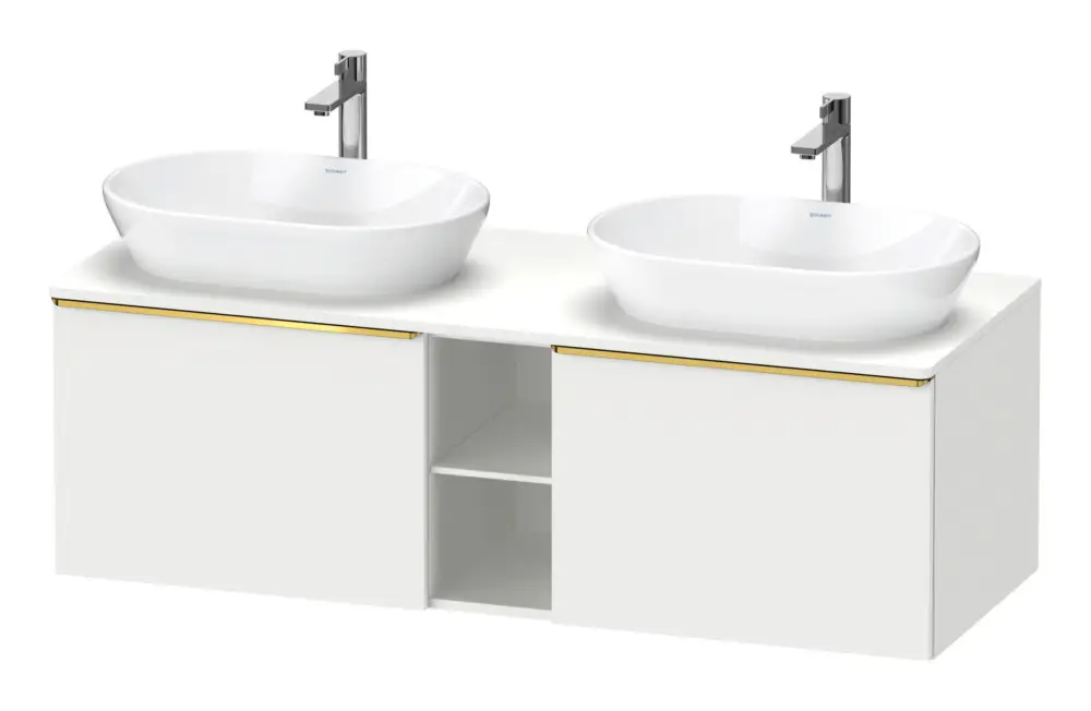 Duravit D-Neo Konsolenwaschtischunterschrank für 2 Becken mit 2 Auszügen und 2 Fächern Griff Gold Poliert 1400 x 459 x 550 mm - Weiß Matt Angebot