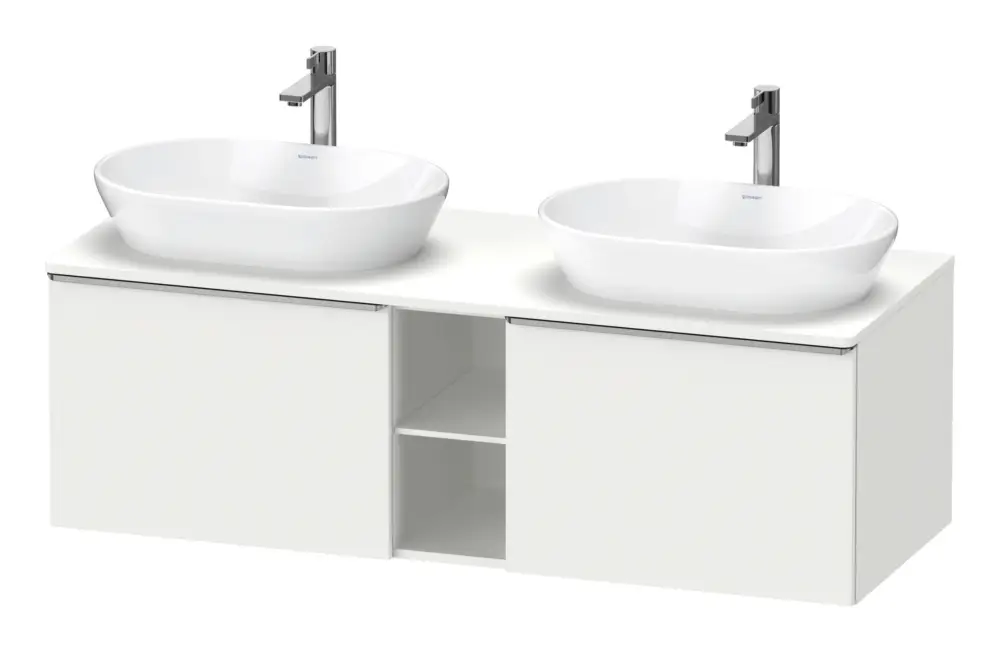 Duravit D-Neo Konsolenwaschtischunterschrank für 2 Becken mit 2 Auszügen und 2 Fächern Griff Edelstahl Gebürstet 1400 x 459 x 550 mm - Weiß Matt Must-Have