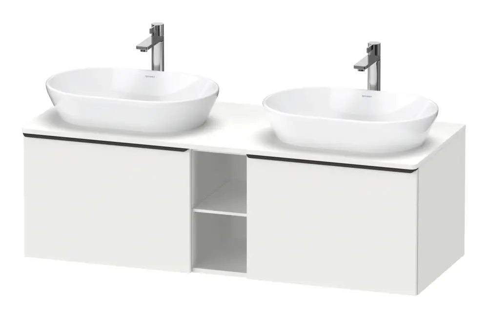 Neue Kollektion Duravit D-Neo Konsolenwaschtischunterschrank für 2 Becken mit 2 Auszügen und 2 Fächern Griff Diamantschwarz Matt 1400 x 459 x 550 mm - Weiß Matt