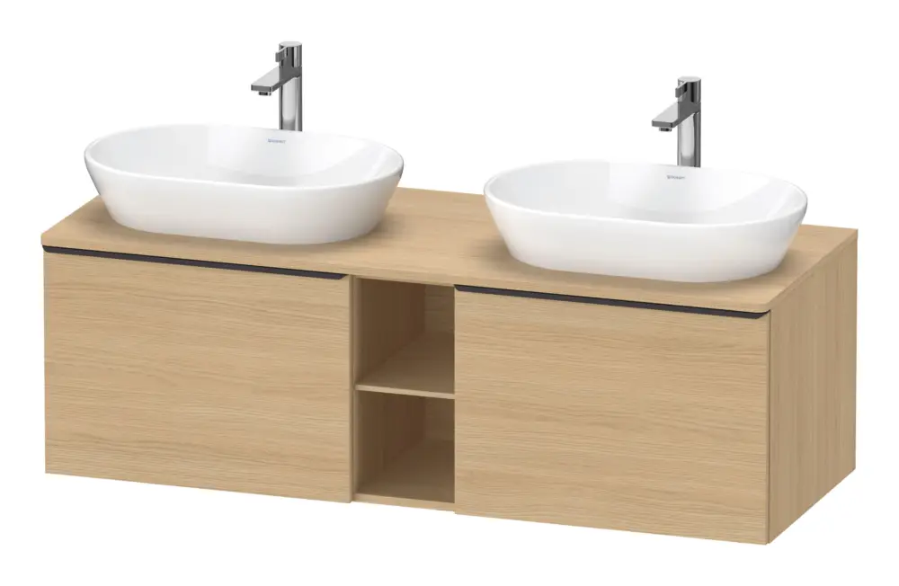 Duravit D-Neo Konsolenwaschtischunterschrank für 2 Becken mit 2 Auszügen und 2 Fächern Griff Diamantschwarz Matt 1400 x 459 x 550 mm - Eiche Natur Matt Sale
