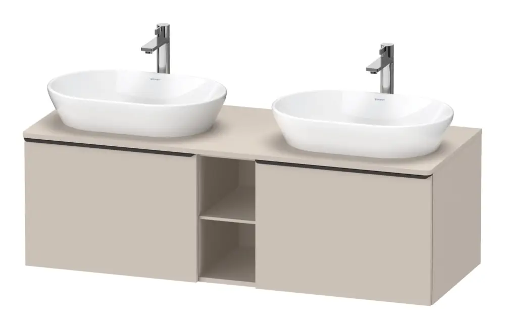 Expressversand Duravit D-Neo Konsolenwaschtischunterschrank für 2 Becken mit 2 Auszügen und 2 Fächern Griff Diamantschwarz Matt 1400 x 459 x 550 mm - Taupe Matt
