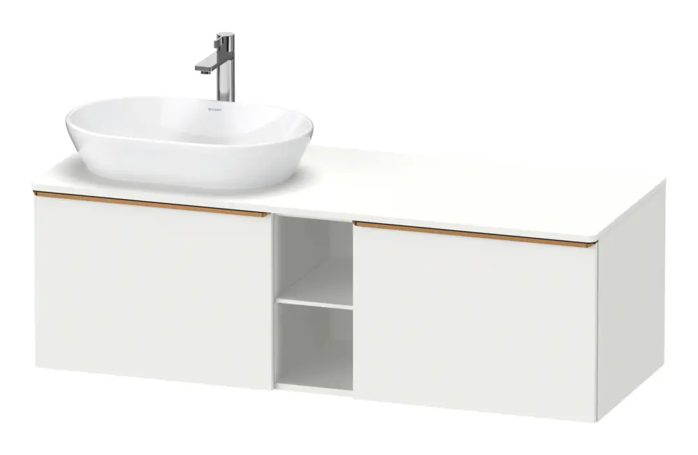 Duravit D-Neo Konsolenwaschtischunterschrank für Becken links mit 2 Auszügen und 2 Fächern Griff Bronze Gebürstet 1400 x 459 x 550 mm - Weiß Matt Jetzt Bestellen