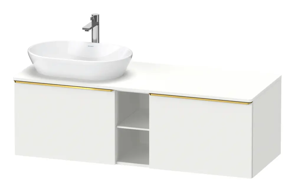 Sichere Zahlung Duravit D-Neo Konsolenwaschtischunterschrank für Becken links mit 2 Auszügen und 2 Fächern Griff Gold Poliert 1400 x 459 x 550 mm - Weiß Matt