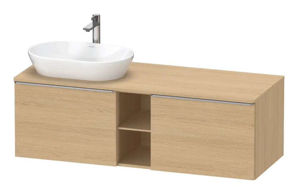 Expressversand Duravit D-Neo Konsolenwaschtischunterschrank für Becken links mit 2 Auszügen und 2 Fächern Griff Edelstahl Gebürstet 1400 x 459 x 550 mm - Eiche Natur Matt