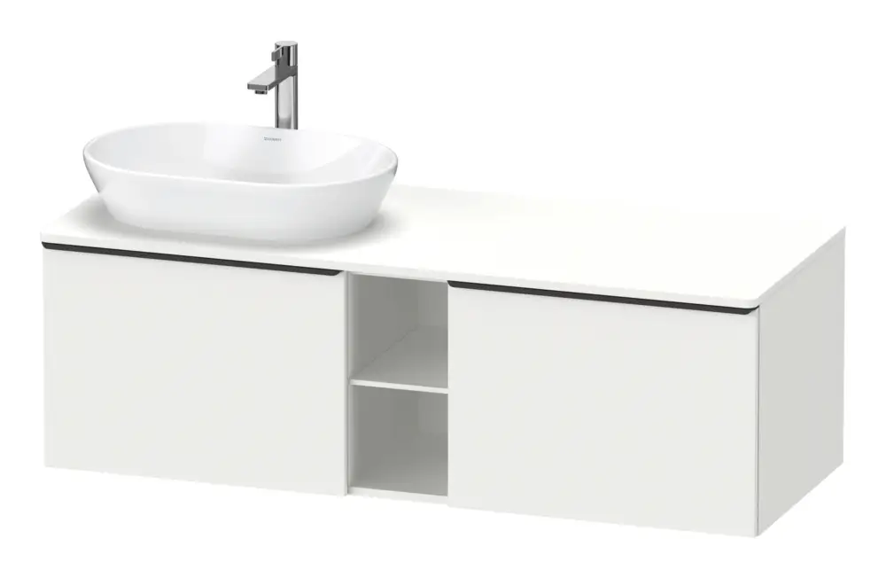 Abverkauf Duravit D-Neo Konsolenwaschtischunterschrank für Becken links mit 2 Auszügen und 2 Fächern Griff Diamantschwarz Matt 1400 x 459 x 550 mm - Weiß Matt
