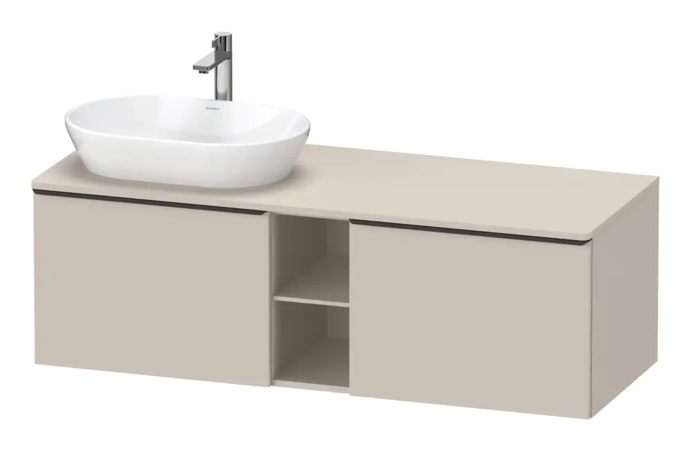 Kracherpreis Duravit D-Neo Konsolenwaschtischunterschrank für Becken links mit 2 Auszügen und 2 Fächern Griff Diamantschwarz Matt 1400 x 459 x 550 mm - Taupe Matt